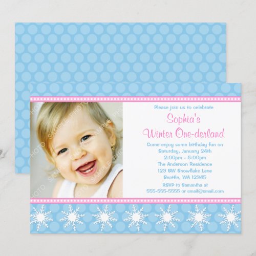 Polka Dots Snowflakes Winter Onederland Birthday Personalized Invites