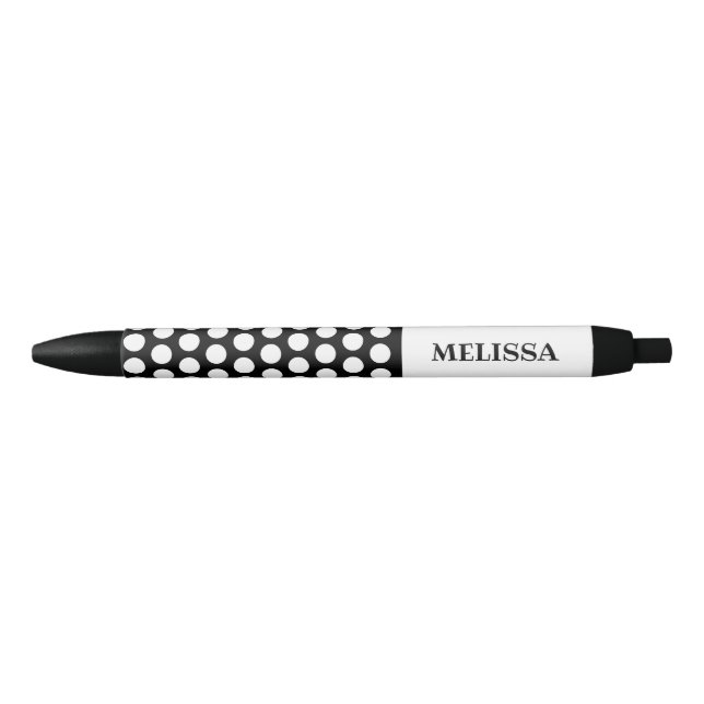 Polka Dots Spots Cute Black White Monogram Pen (Front)