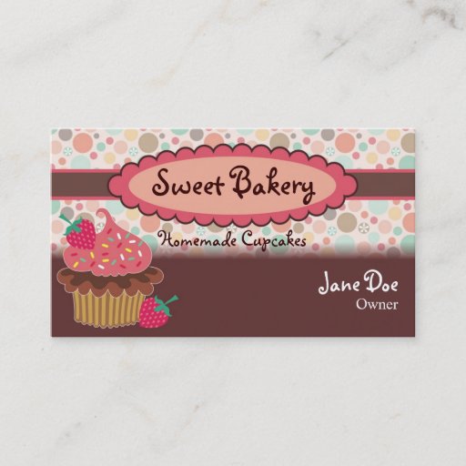 Customizable Polka Dots Strawberry Cupcake Business Cards