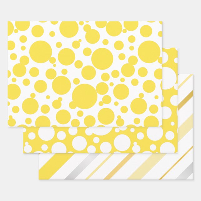 Polka Dots stripe pattern-Yellow-silver-golden Wrapping Paper Sheets (Set)