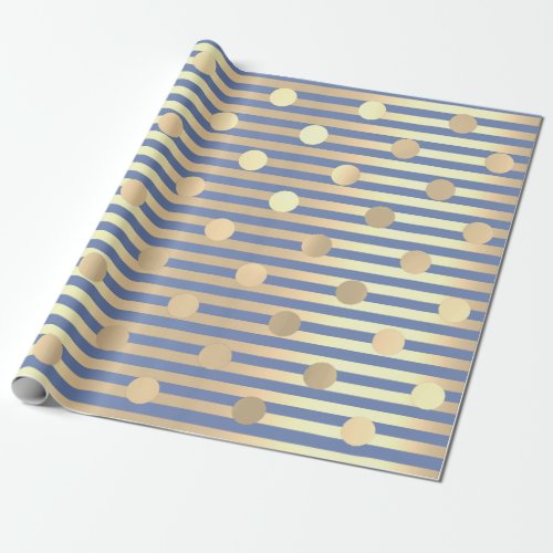 Polka Dots Stripes Champaigne Gold Blue Pastel Wrapping Paper