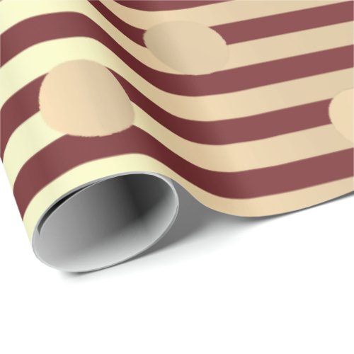 Polka Dots Stripes Champaigne Gold Burgundy Maroon Wrapping Paper