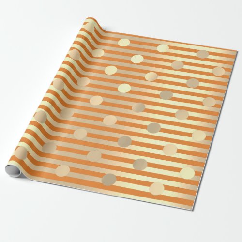 Polka Dots Stripes Champaigne Gold Coral Orange Wrapping Paper