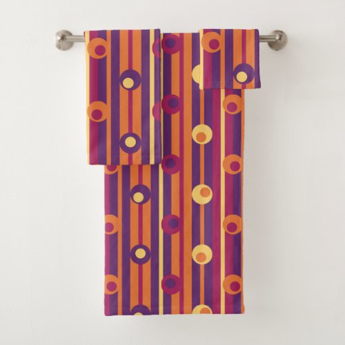 Polka Dots  Stripes Purple Orange Fuchsia Bath Towel Set