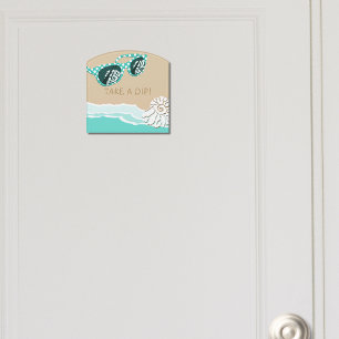 Polka Dots Sun Glasses Shell Beach Take a Dip! Door Sign