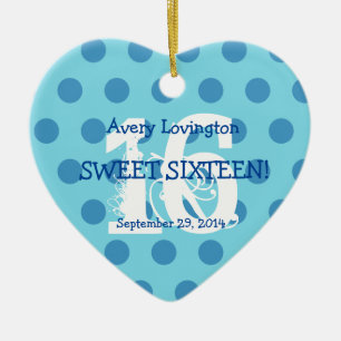 Polka Dots Sweet 16 Birthday V06 AQUA and BLUE Ceramic Ornament