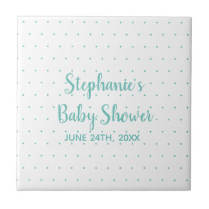 Polka Dots Teal Blue White Boy Girl Baby Shower Ceramic Tile