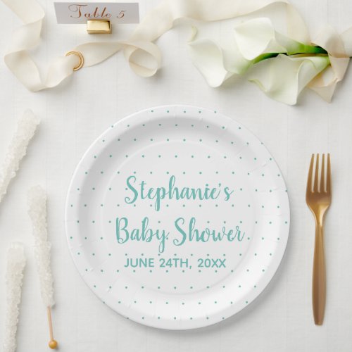 Polka Dots Teal Blue White Boy Girl Baby Shower Paper Plates