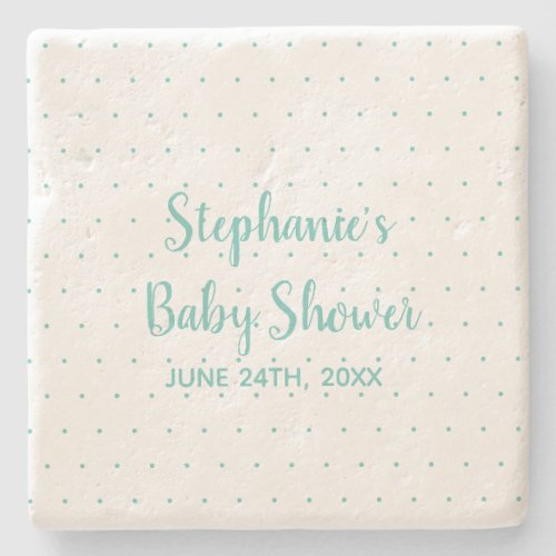 Polka Dots Teal Blue White Boy Girl Baby Shower Stone Coaster