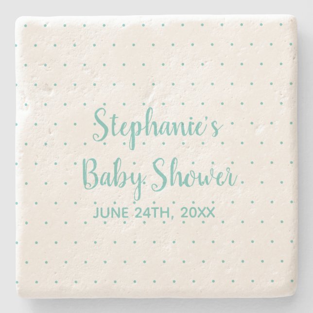Polka Dots Teal Blue White Boy Girl Baby Shower Stone Coaster (Front)