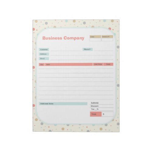 Polka Dots Theme Order Form and Invoice Notepad