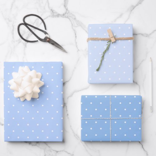 Polka Dots Three Blues Wrapping Paper Sheets