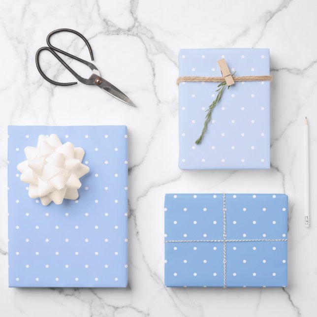 Polka Dots Three Blues Wrapping Paper Sheets (Front)