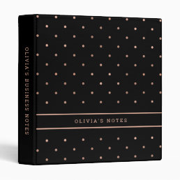 Polka Dots | Trendy Black and Faux Rose Gold 3 Ring Binder