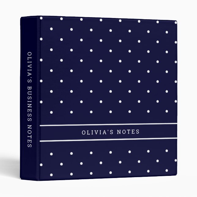 Polka Dots | Trendy Navy Blue and White 3 Ring Binder (Front/Spine)