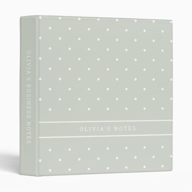Polka Dots | Trendy Sage Green and White 3 Ring Binder (Front/Spine)