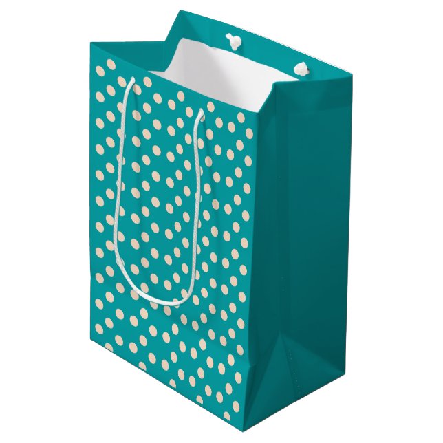Polka dots turquoise and cream medium gift bag (Front Angled)