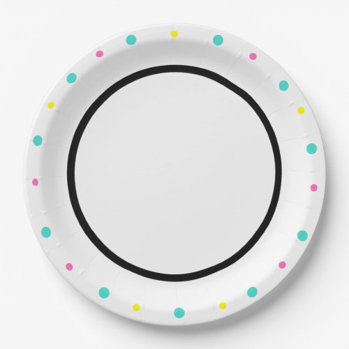 Polka Dots Turquoise Yellow Pink Black Paper Plates