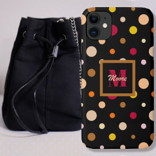 Polka Dots - Various Sizes Black - Warm Colors iPhone 11 Case