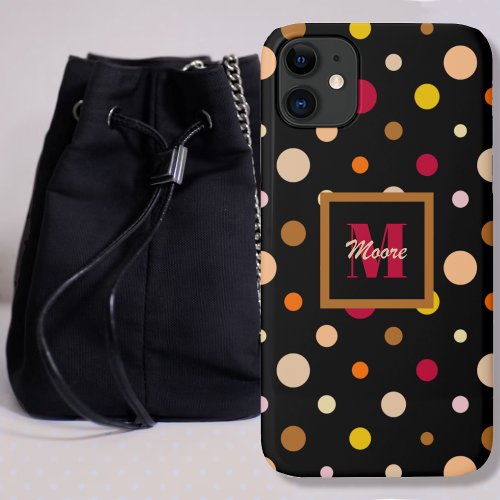 Polka Dots _ Various Sizes Black _ Warm Colors iPhone 11 Case