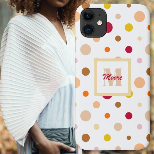 Polka Dots _ Various Sizes White _ Warm Colors iPhone 11 Case