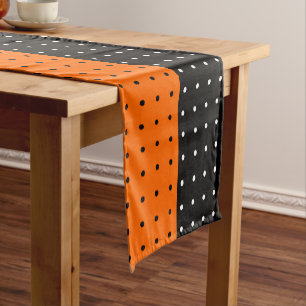Polka Dots w Black and Orange Halloween Short Table Runner