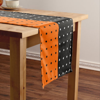 Polka Dots w Black and Orange Halloween Short Table Runner