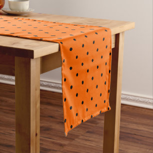 Polka Dots w Black and Orange Halloween Short Table Runner