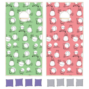 polka dots w/cats doodle cornhole set