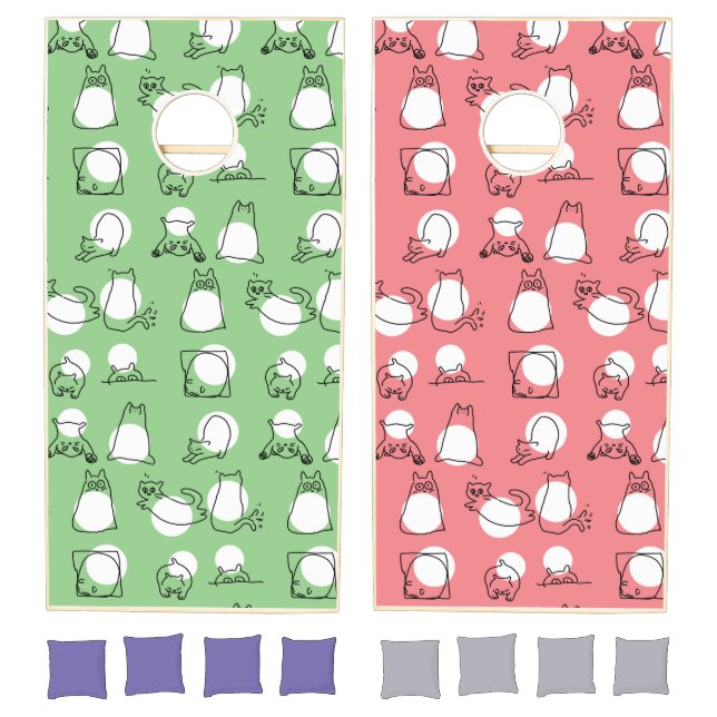 polka dots w/cats doodle cornhole set (Set)