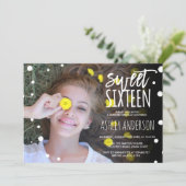 Polka dots watercolor typography photo Sweet 16 Invitation (Standing Front)