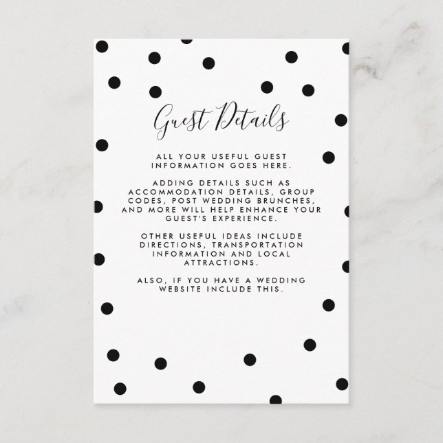 Polka Dots Wedding Guest Information Details Enclosure Card (Front)
