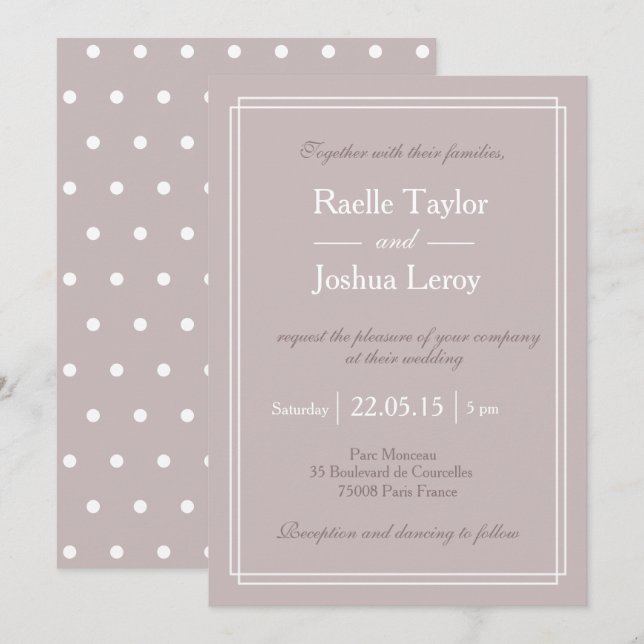 Polka dots white blush pink minimalist wedding invitation (Front/Back)