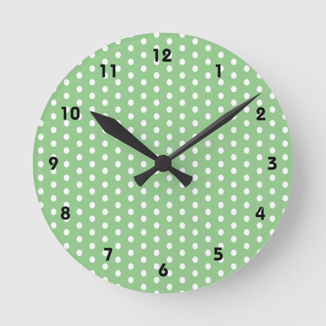 Polka Dots white dots Sage Round Clock (Front)