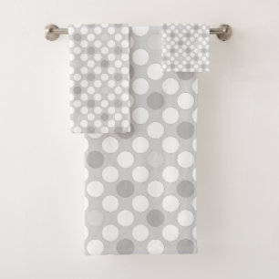 Polka dots white gray and white light gray bath towel set