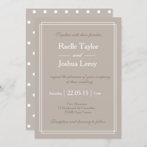 Polka dots white light taupe minimalist wedding invitation