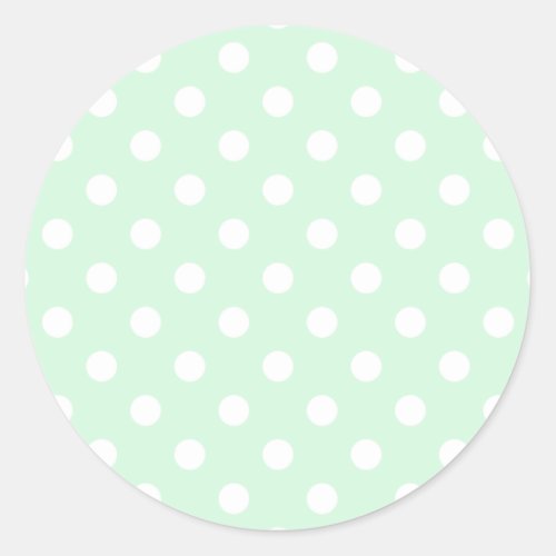 Polka Dots _ White on Pastel Green Classic Round Sticker