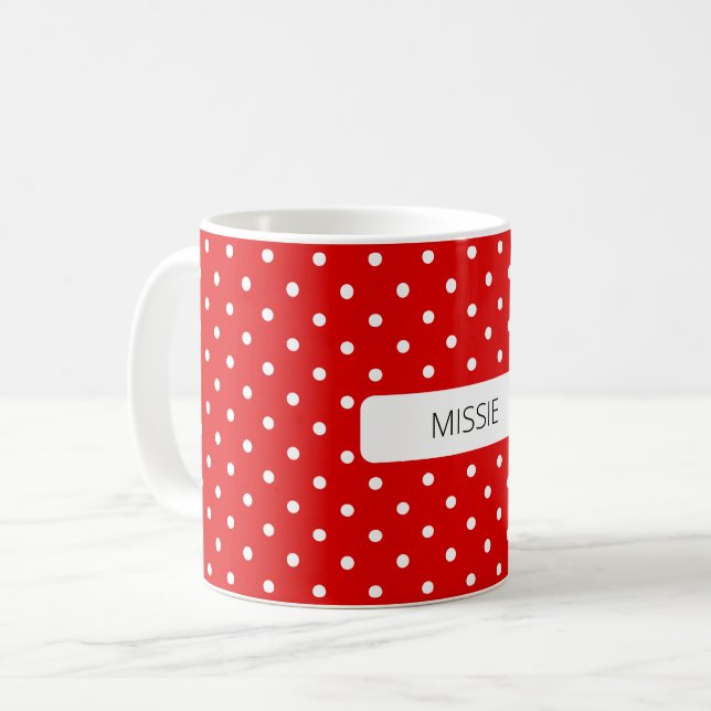 Polka Dots White On Red Coffee Mug (Front Left)