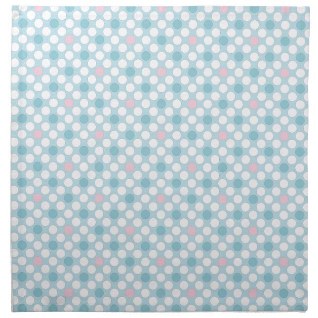 Polka dots white pink blue retro cloth napkin (Front)