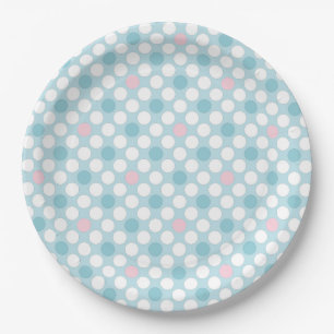 Polka dots white pink blue retro paper plates