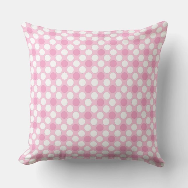 Polka dots white pink retro outdoor pillow (Front)