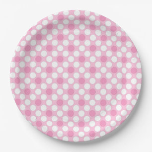 Polka dots white pink retro paper plates