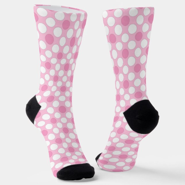 Polka dots white pink retro socks (Angled)