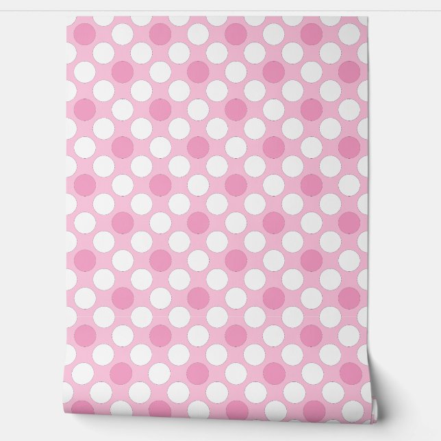 Polka dots white pink retro wallpaper  (Unrolling)