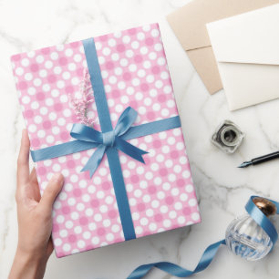 Polka dots white pink retro wrapping paper