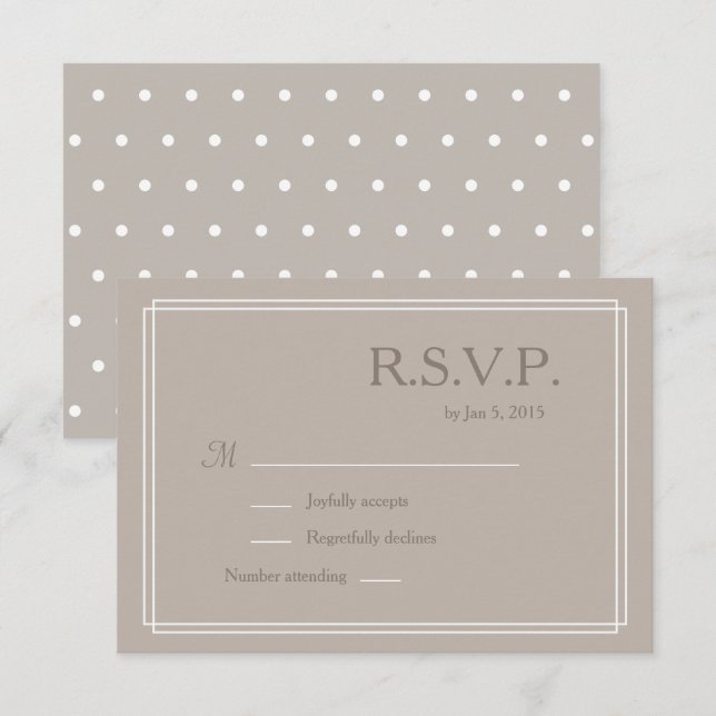 Polka dots white taupe minimalist wedding RSVP Invitation (Front/Back)