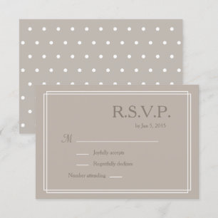 Polka dots white taupe minimalist wedding RSVP Invitation