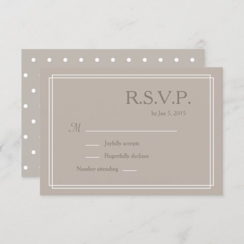 Polka dots white taupe minimalist wedding RSVP Invitation