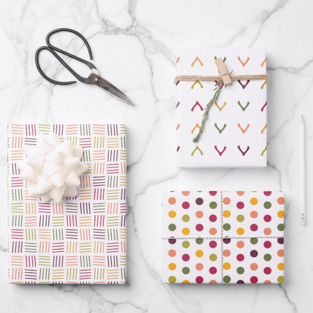 Polka Dots| Wishbones | Weaving lines -  Wrapping Paper Sheets (Front)