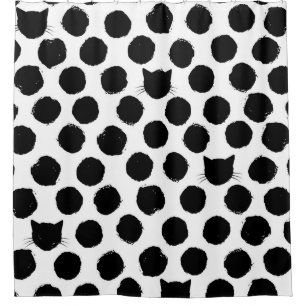 Polka Dots with Cat Faces: Playful Vintage. Shower Curtain